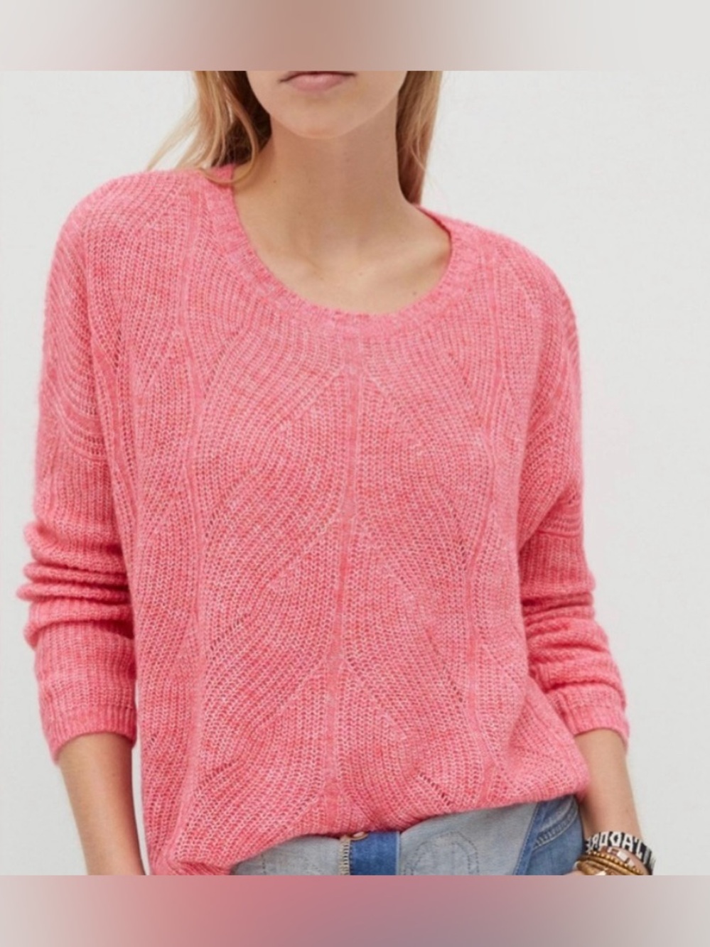 Anthropologie Keely Cable
Knit Sweater features a vibrant pink hue sz.L